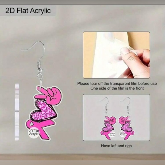 Breast Cancer Awareness Pink Heart Hand Gesture Earrings - Picture 2 of 4